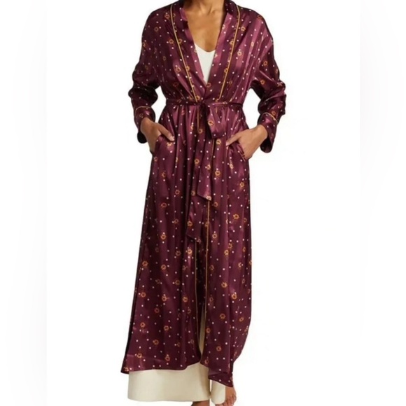 New FREE PEOPLE Women's Pajama Party Holiday Robe - Wine Combo Size Large - Picture 9 of 11